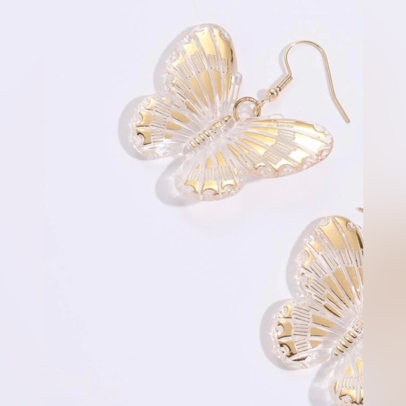 “Crystal Butterflies” Golden Bursting Explosion Wing Detailing Clear Boho Dangle - Picture 6 of 9